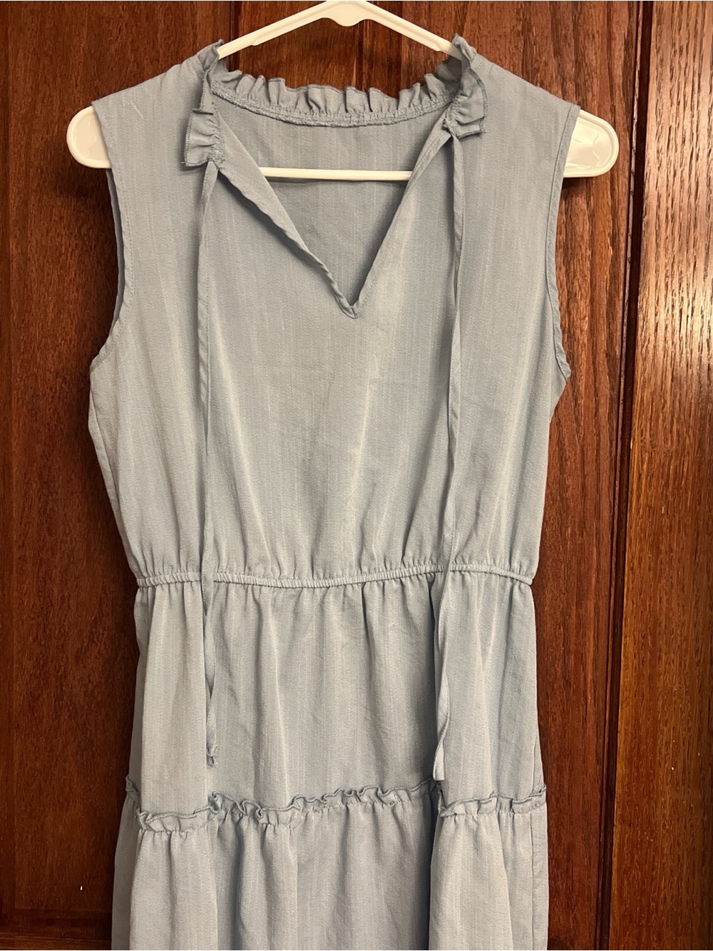 Cupshe Light Blue Sleeveless Ruffle Neck Mini Dress